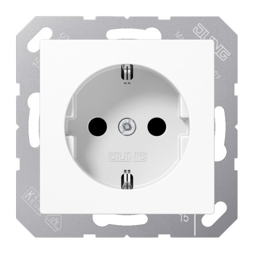 Розетка JUNG A 500, скрытый монтаж, с заземлением, белый