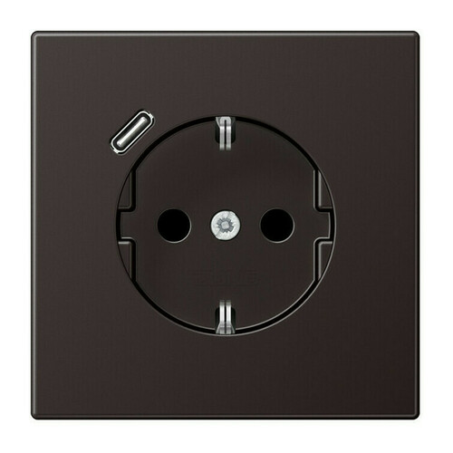 Розетка с USB Jung LS METAL, скрытый монтаж, с заземлением, алюминий темный, AL1520-18CD-L