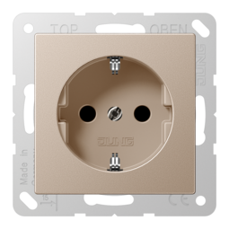 Розетка JUNG A 500, скрытый монтаж, с заземлением, со шторками, шампань